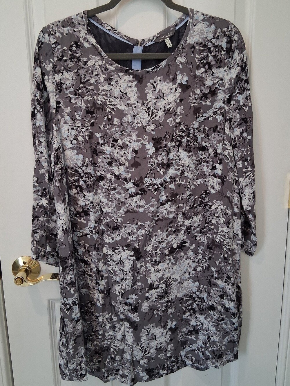 Joules Martha Gray and White Floral Long Sleeve Tunic Dress